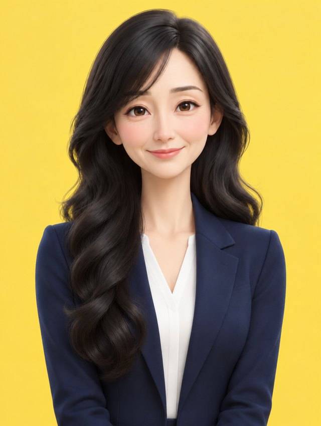 긴 웨이브 머리에 네이비 재킷을 입은 원장님 3D 캐릭터